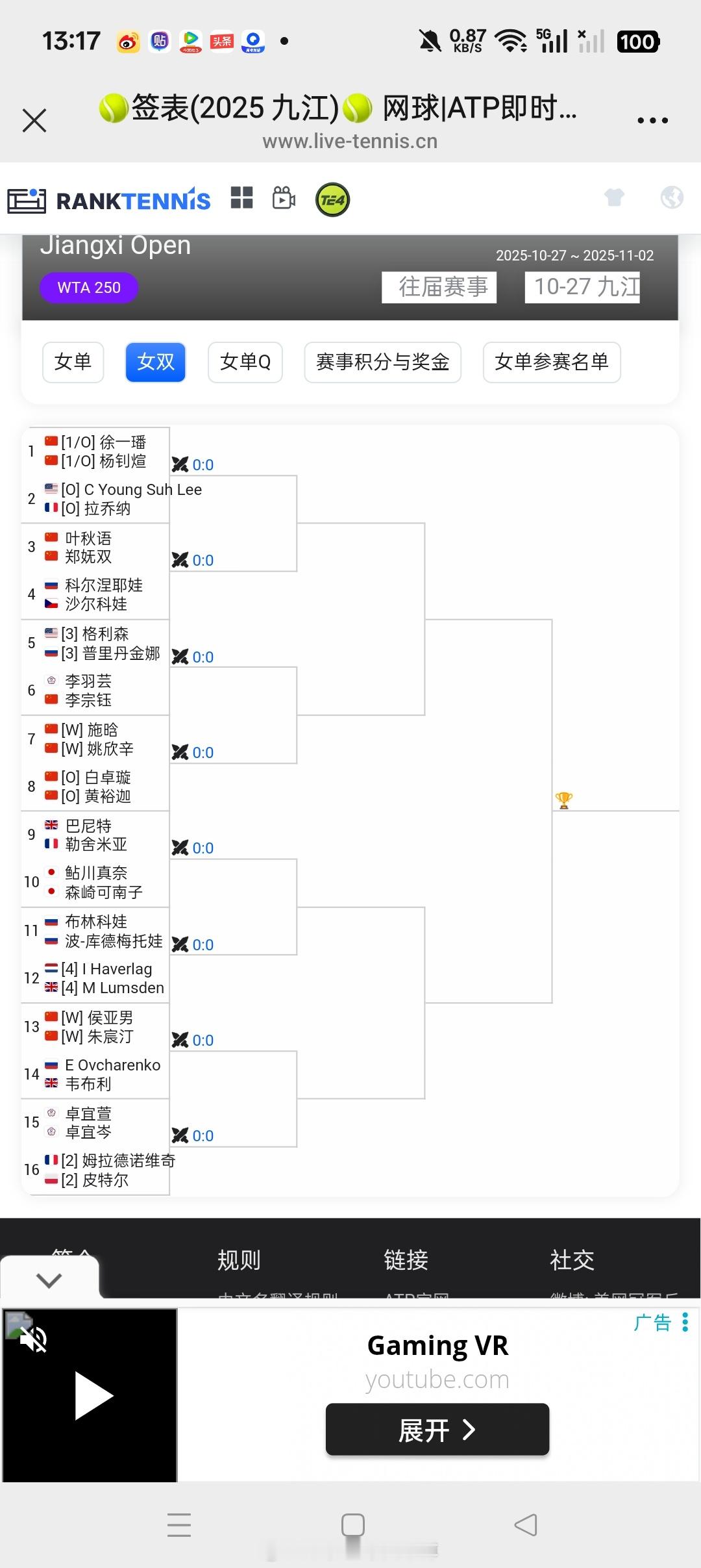 小花小草资讯[超话] 【WTA250🇨🇳九江】女双签表🇨🇳徐一幡/🇨?
