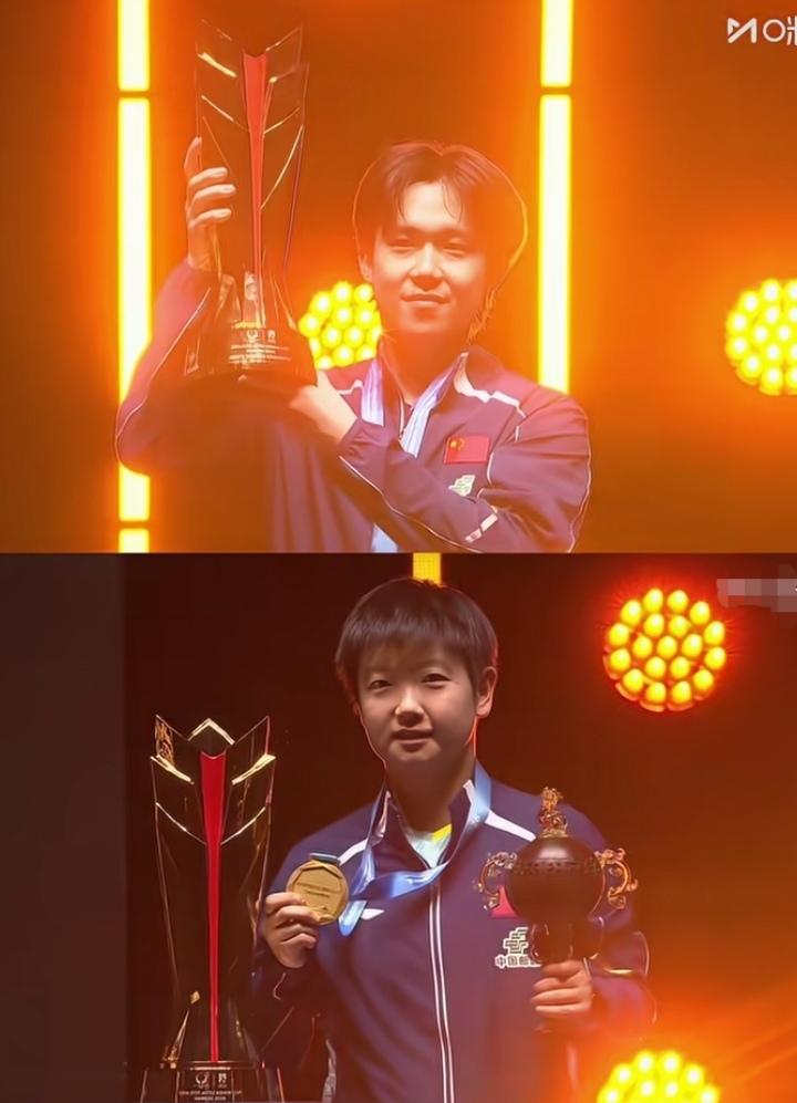 这张照片咋就这么好看，好看太好看了。这是孙颖莎王楚钦两小只的荣耀时刻，此刻美好瞬