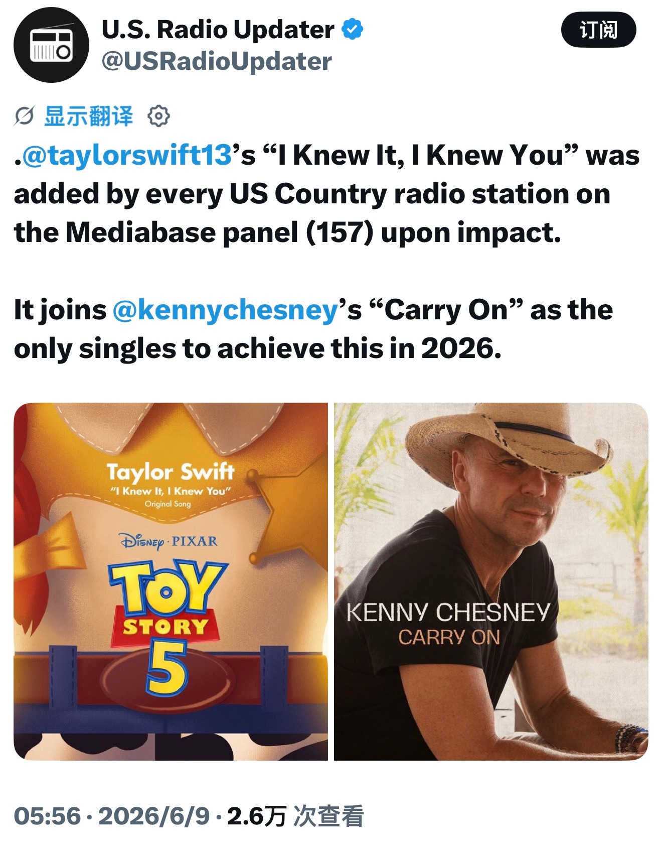 I Knew It,I Knew You目前已经加入全美全部157家乡村电台成为