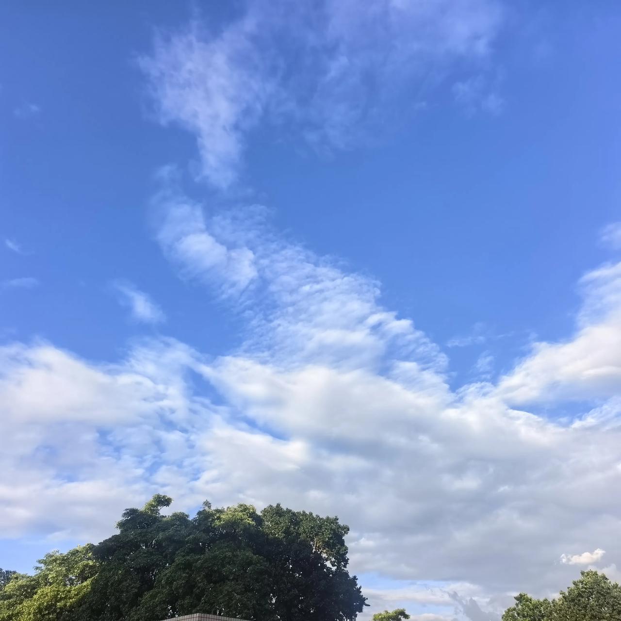 抬头望向天空，蓝天白云总能治愈心绪，好心情又回来了。人在难过的时候，不妨多抬头看