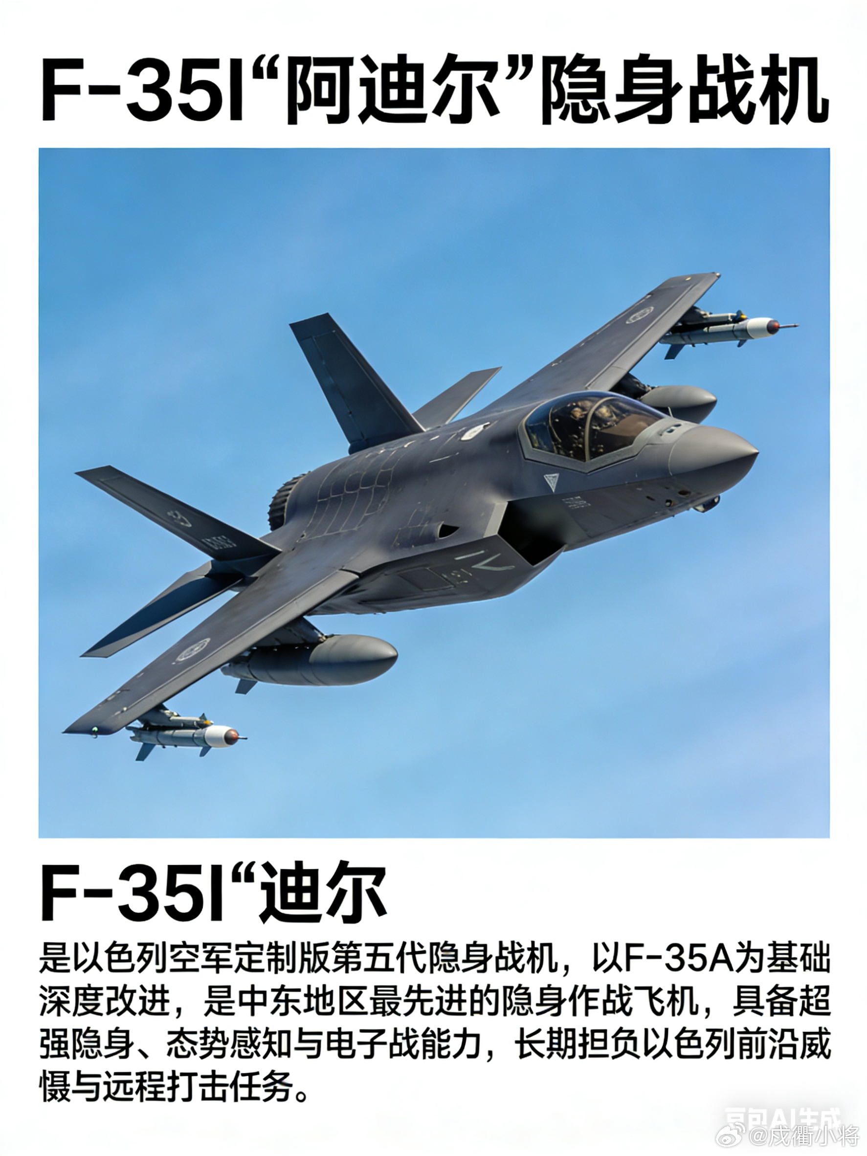 F-35I“阿迪尔”是以色列空军专属定制的第五代隐身战机，基于F-35A深度本土