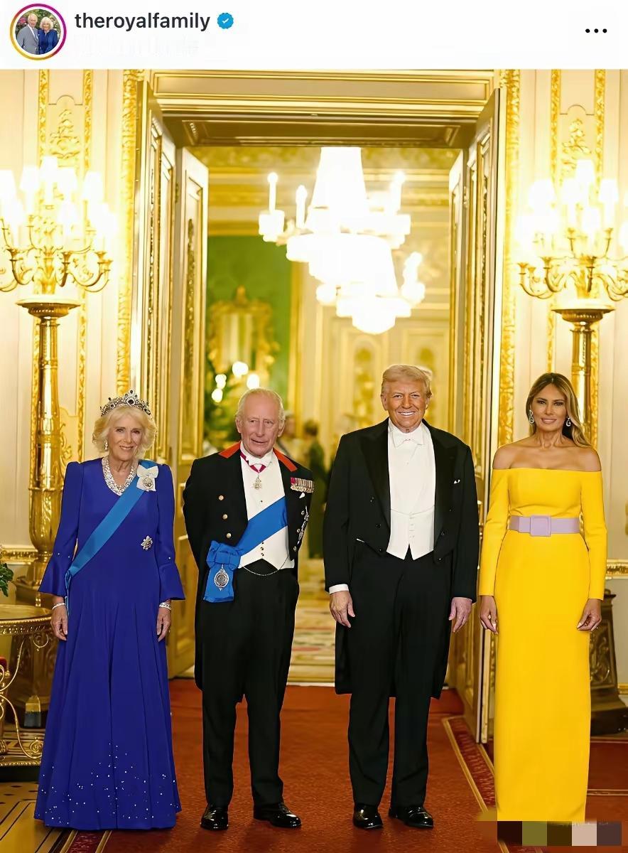 乌克兰国旗以这种方式呈现？

有人分析说，特朗普访英国宴上，英国王后卡米拉和特朗