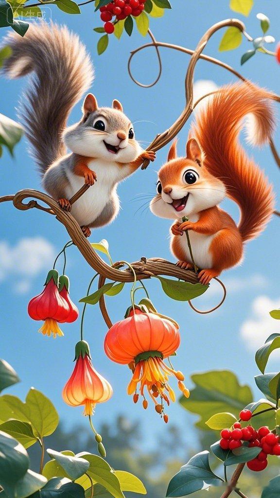 萌趣小松鼠，欢乐森林探秘！🌳🐿️🍄