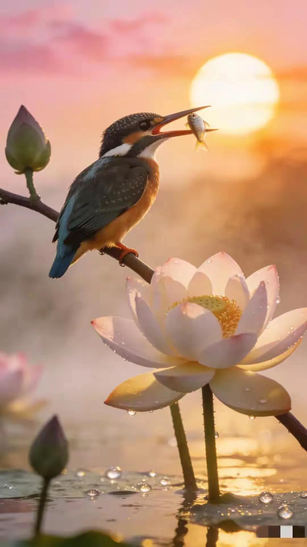 翠鸟含情鸣晓日，
姑娘有意唱夕阳。
横批：《含情与有意》