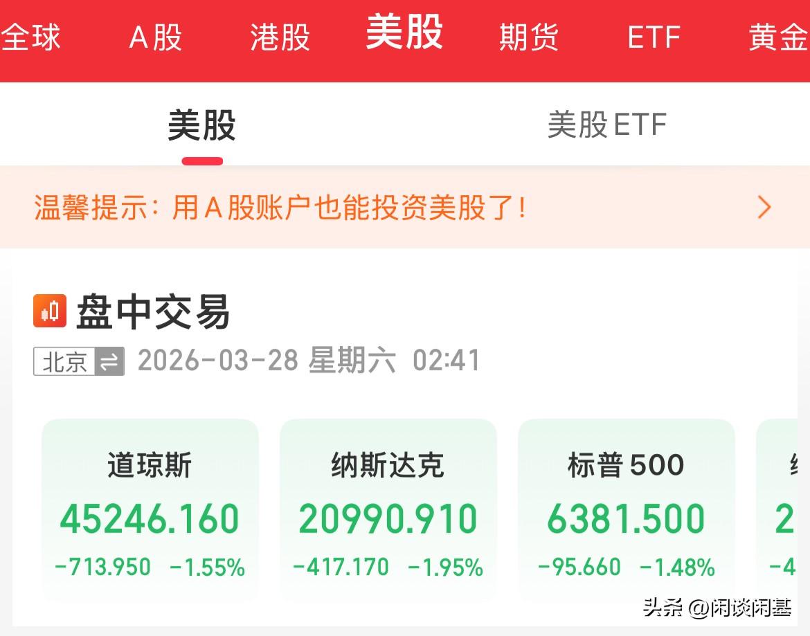 稀里哗啦，崩溃了，血流成河了，资金疯狂抛售美股，指数全线血洗，纳指跌幅1.9%，