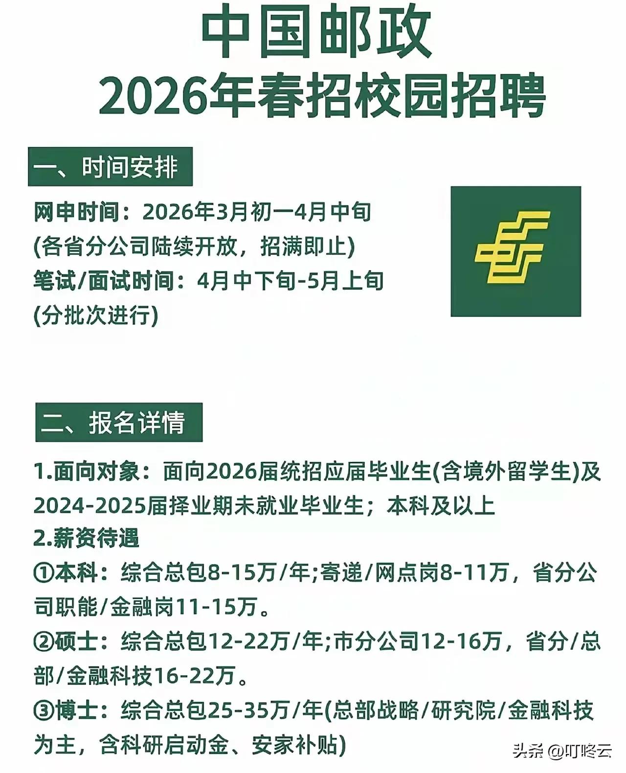国企为什么喜欢招应届生?中国邮政好岗位，快来报名！📌 中国邮政2026春招：应