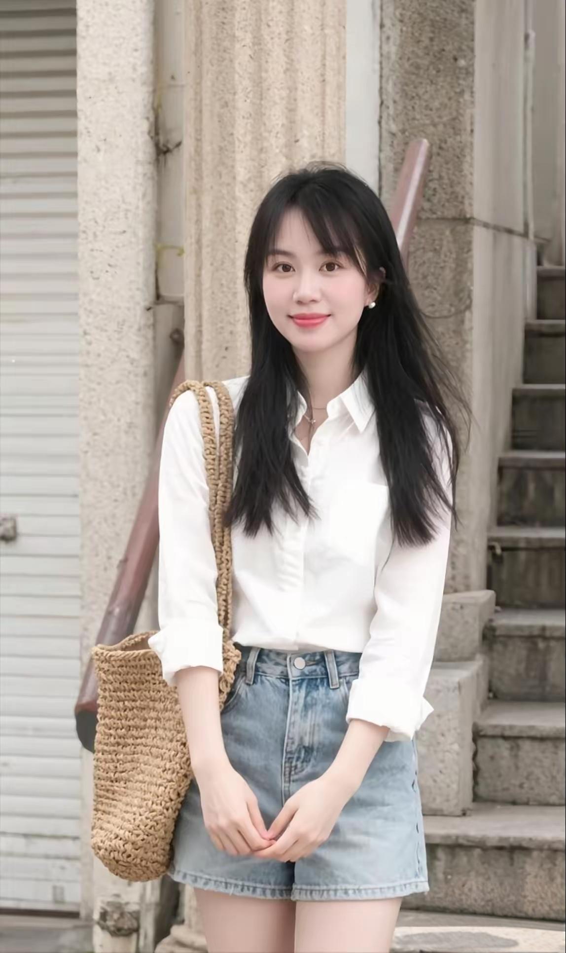 清新夏日穿搭，白色衬衫+牛仔短裙，元气满满！🌞👗👗