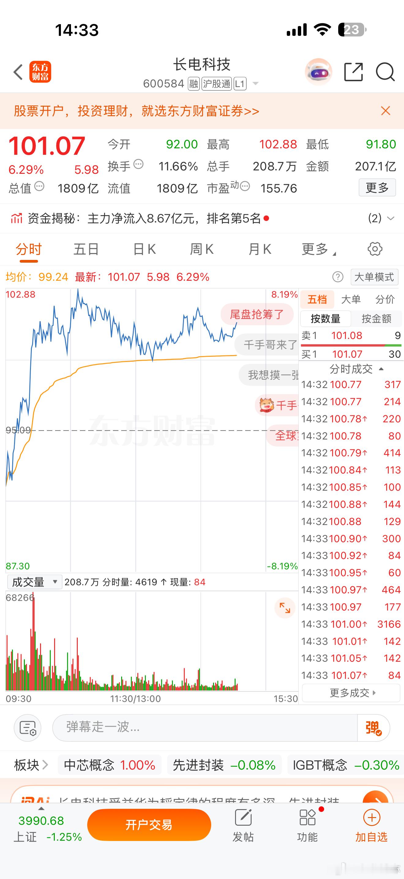 $长电科技 sh600584$ 这个位置不错了，后续还会有高点！ 