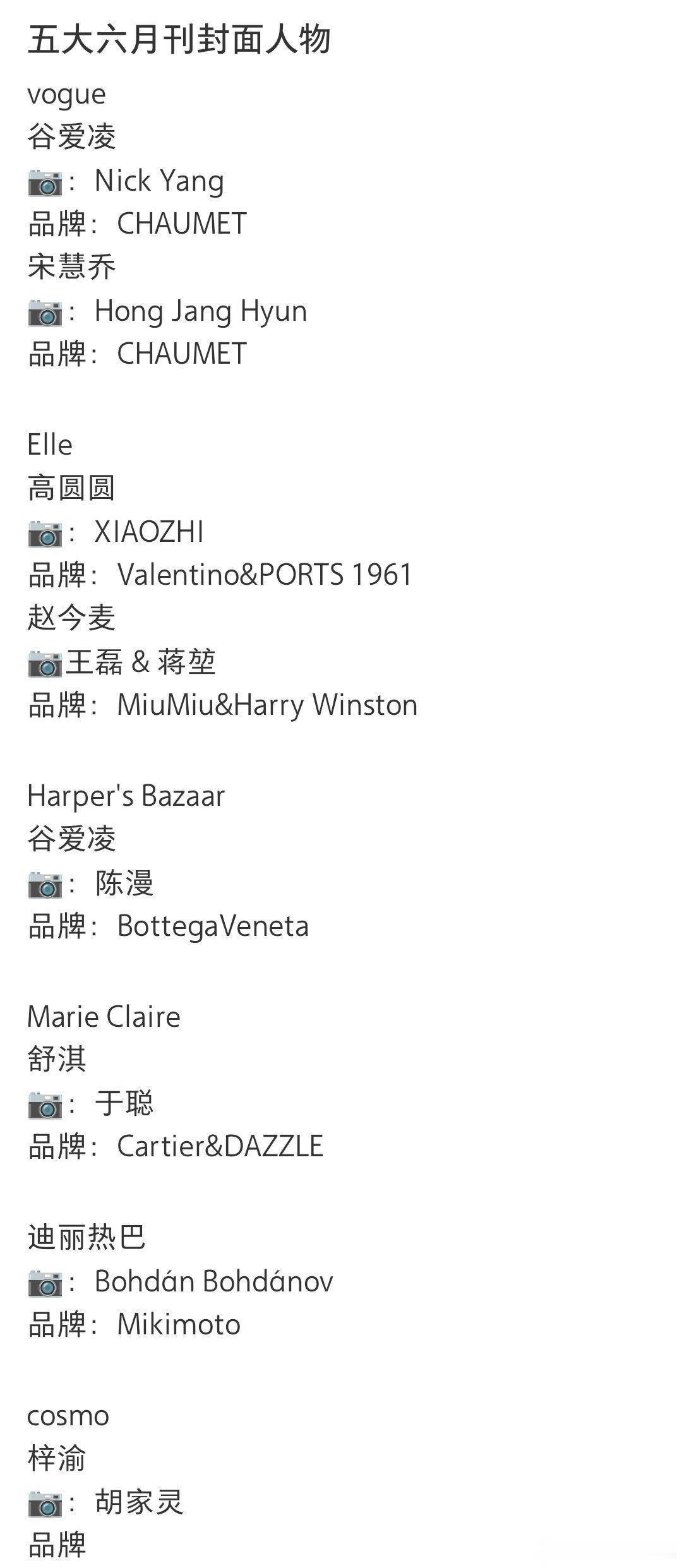 五大杂志六月刊推封品牌汇总来啦！但怎么只有咱们梓娱3.0顶流的考死猫开天窗了呢？