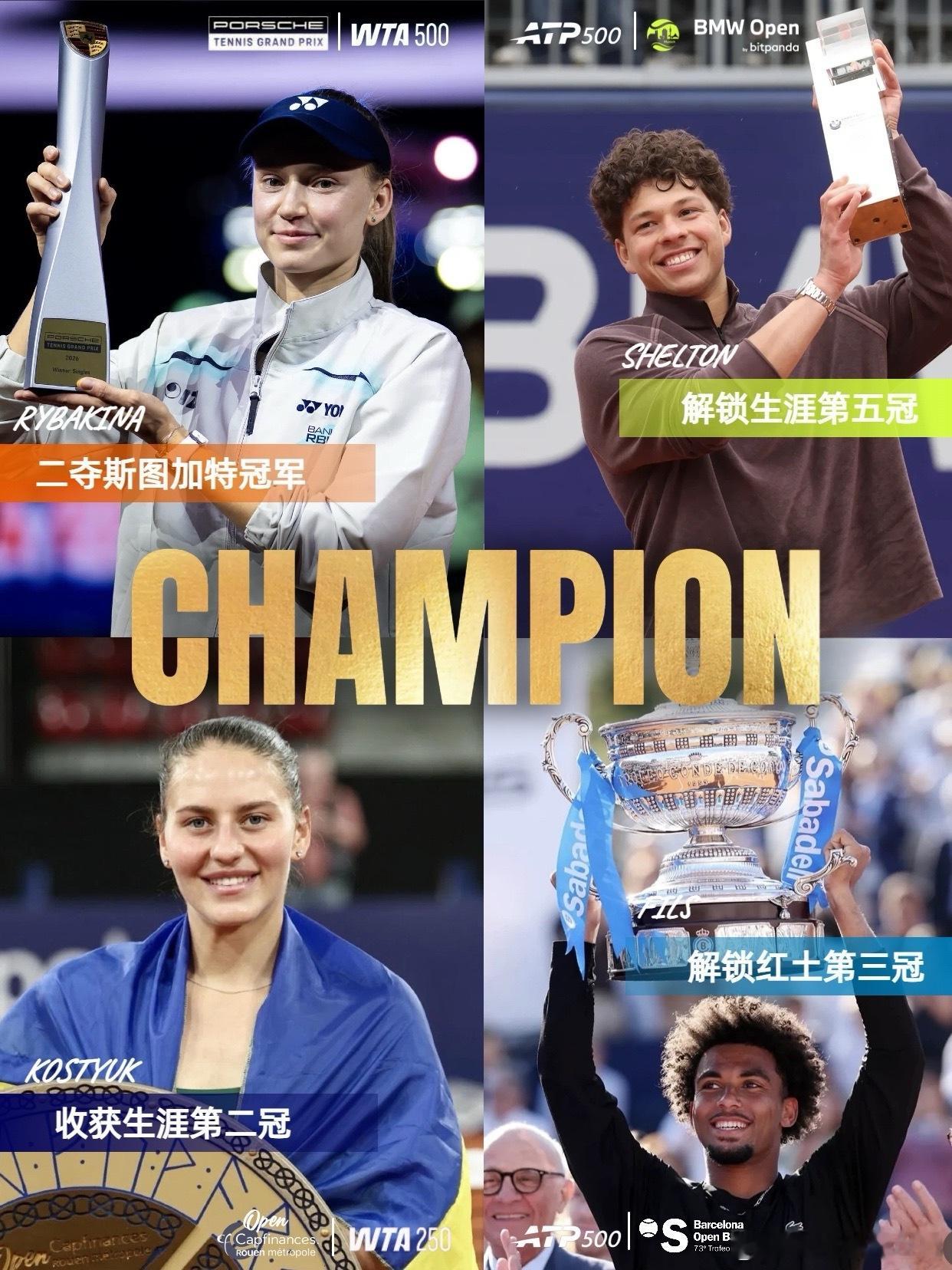 莱巴金娜斯图加特第二冠 昨晚4站巡回赛收官，4个冠军新鲜出炉！WTA500斯图加