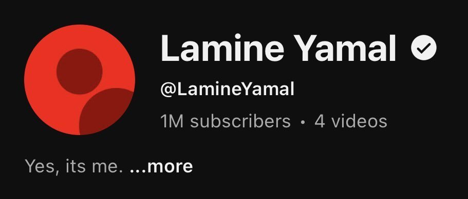 亚马尔开通YouTube频道后很快达到了100万粉丝👏🏻👏🏻👏🏻👏