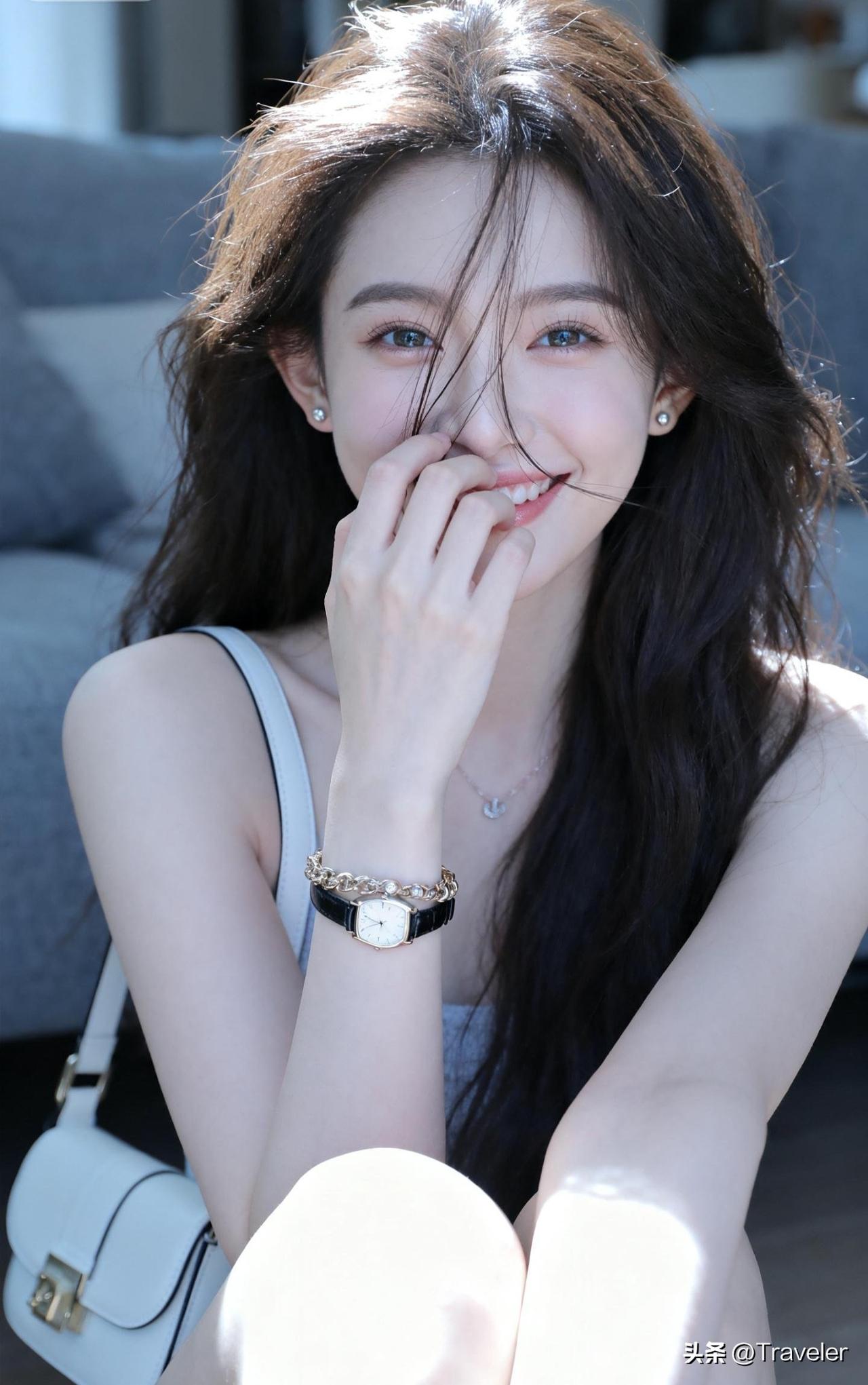 阳光下的甜美少女，微笑如春风般温暖。