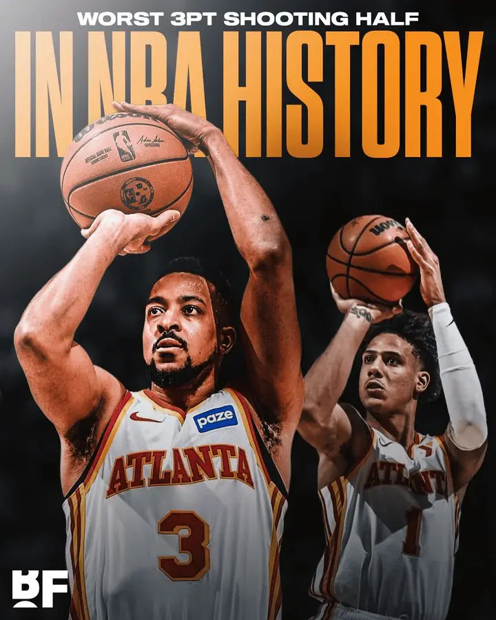 22中1，依旧创造了NBA历史最差的半场三分球命中率…chinahawks //