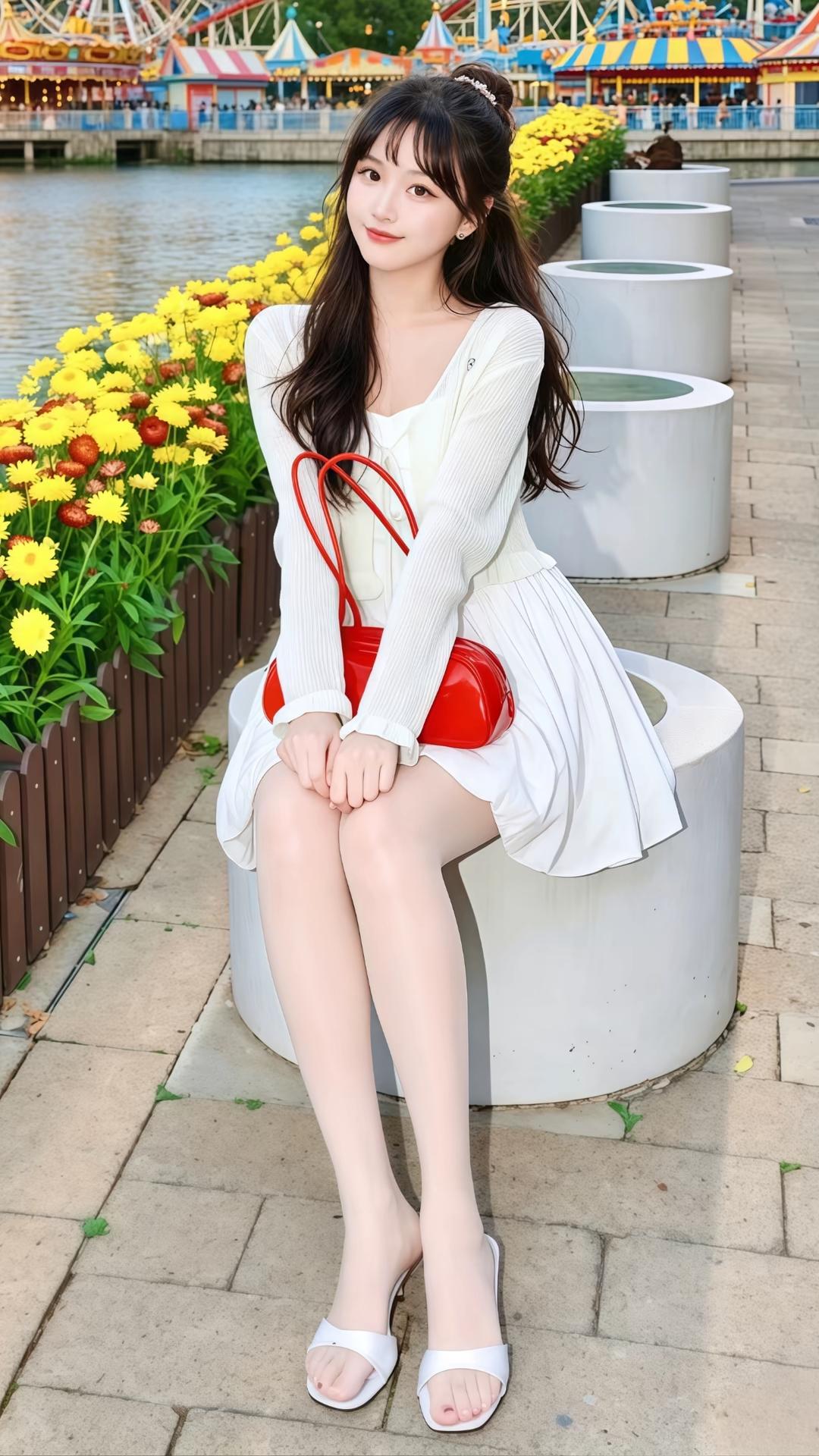 温柔黑长卷刘海发型，搭配简约白色发箍，清甜幼态脸蛋，妆容干净柔和，氛围感十足。