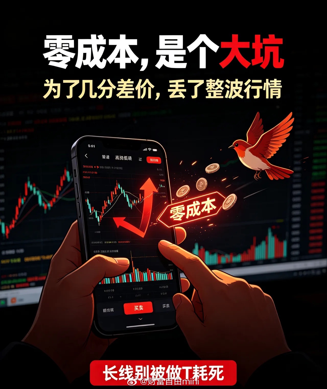 执着靠反复做T把成本做到零，是长线投资的误区。一味盯盘博弈小幅差价，极易卖飞优质