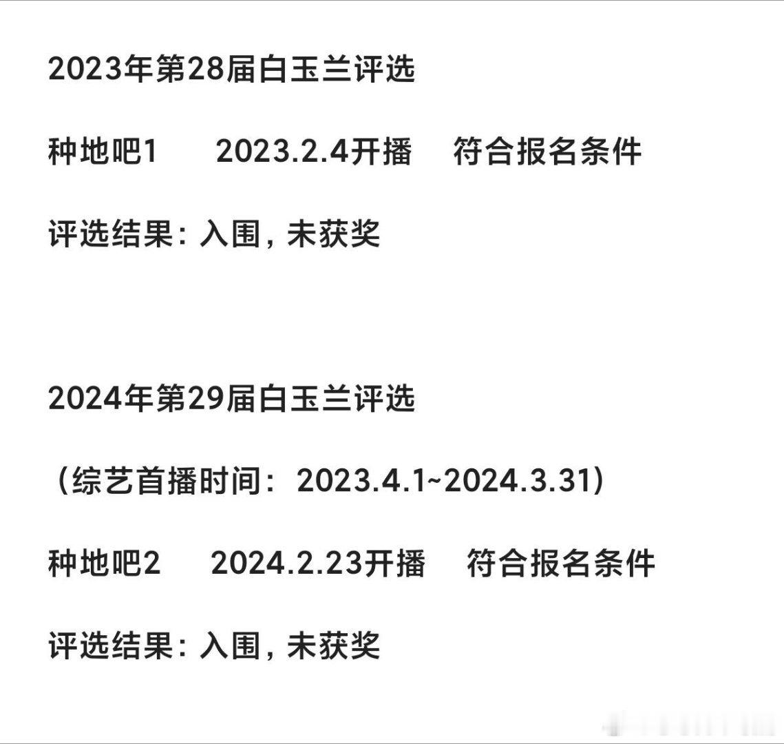 种地吧与白玉兰奖 恭喜团综3入围白玉兰奖十个勤天‖十个勤天