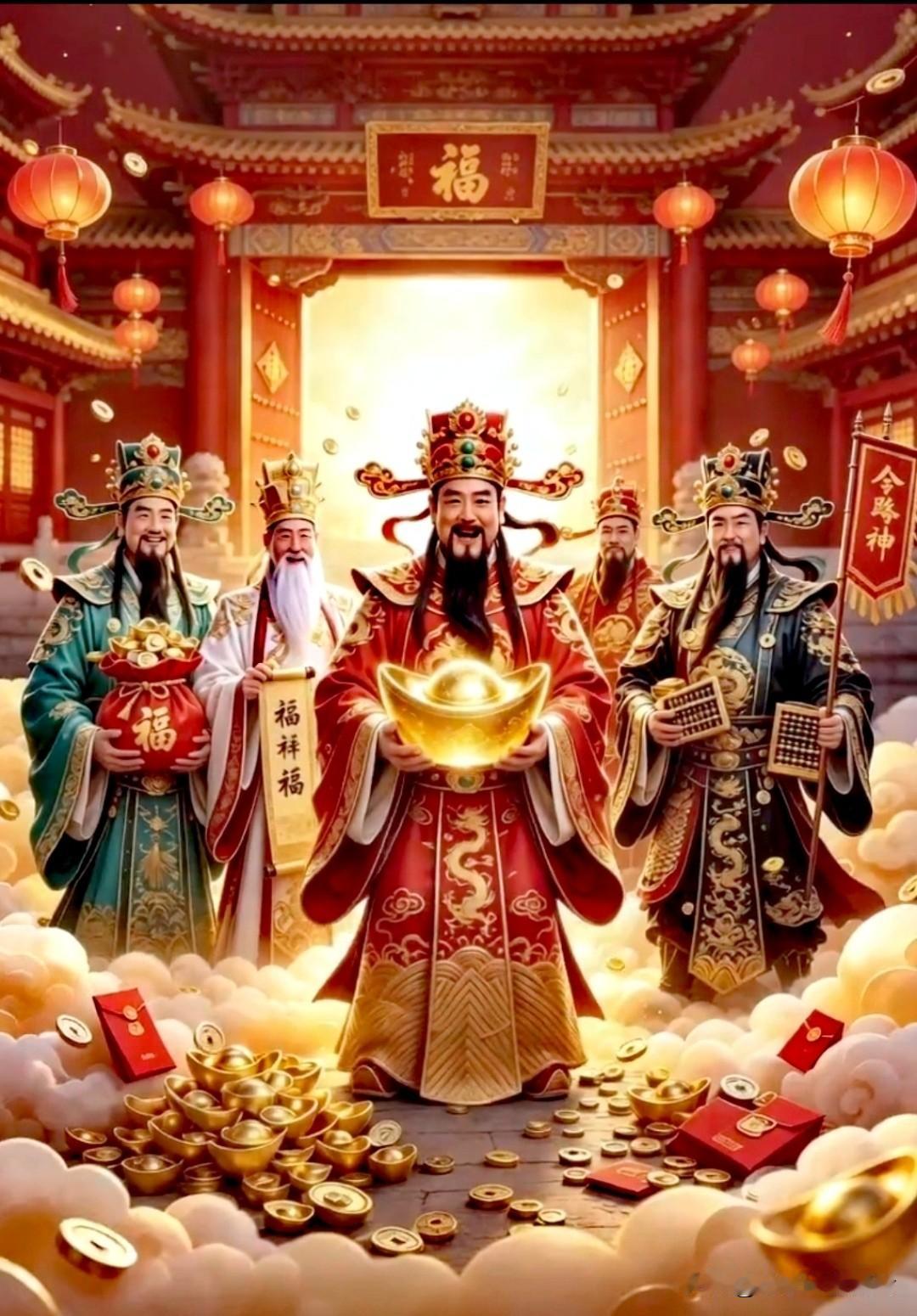 五路招财，日夜进宝。
财靠勤取，心要向善。