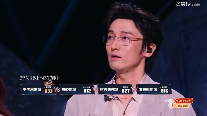 队长秀 王传君赢了王传君833票 曹骏812票 阿云嘎827票 张彬彬816票王