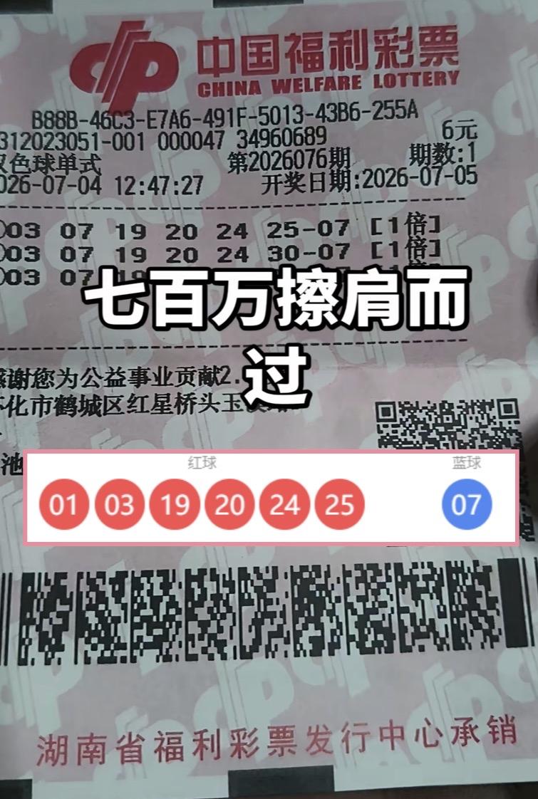 6元3注险揽735万！一号之差满是遗憾。

双色球2026076期开奖后，湖南怀