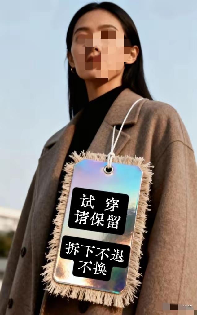 正所谓魔高一尺，道高一丈！
网上卖服装商家为了不被白嫖，纷纷推出自制巨型大吊牌，