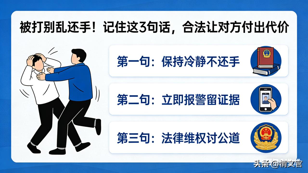 被打别乱还手！记住这3句话，合法让对方付出代价
 
被人打了第一反应千万别还手，