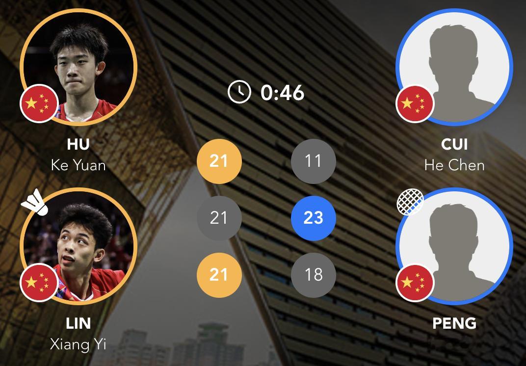 胡珂源/林祥毅🇨🇳 21-11、21-23、21-18 🇨🇳崔赫宸/彭建