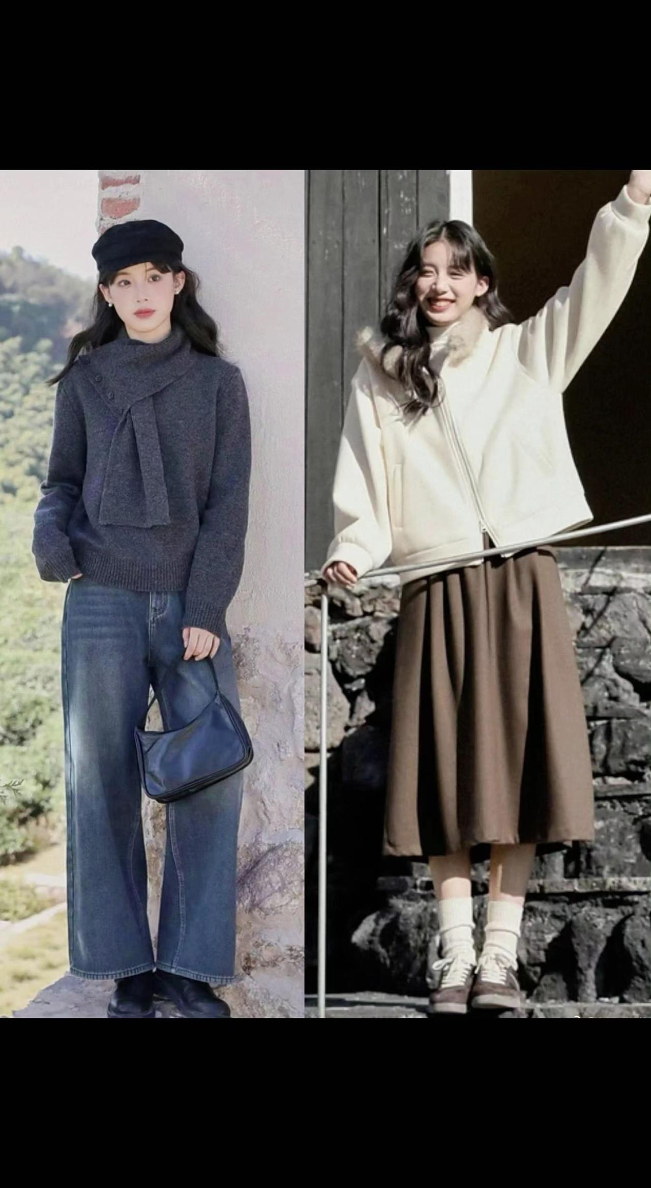 🧥秋冬的浪漫藏在衣角！左边是拿铁撞黑巧的温柔☕，右边像刚出炉的舒芙蕾在发光✨。