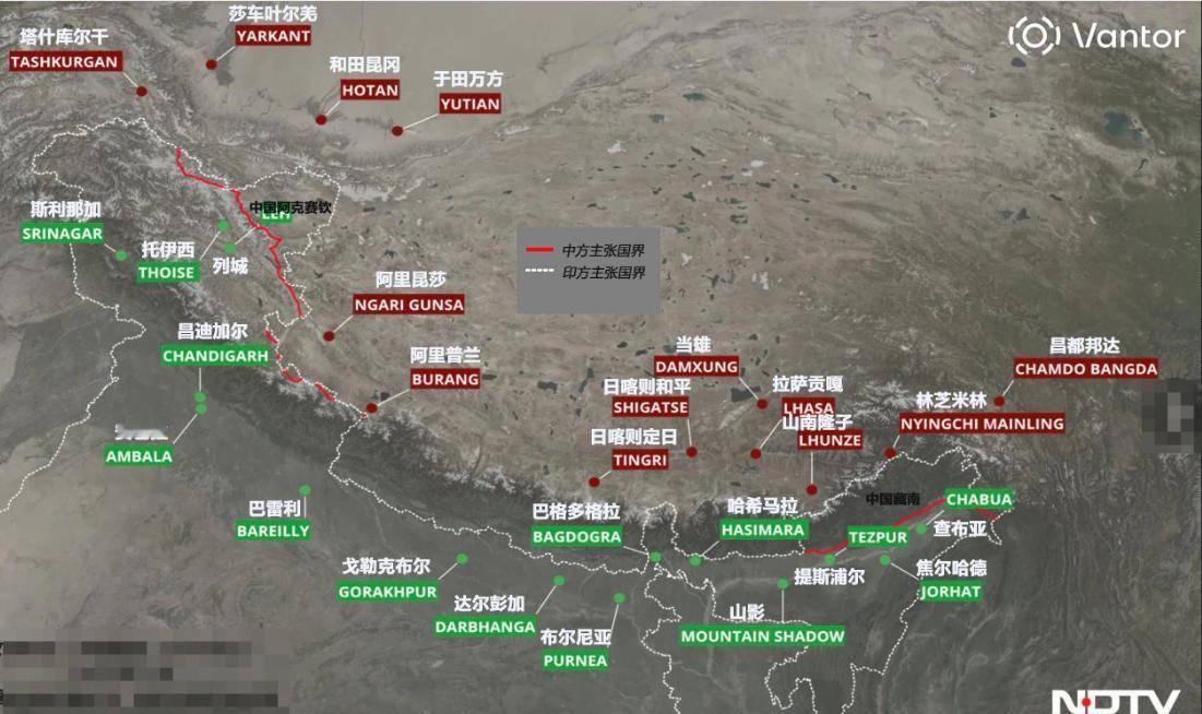 中印边境机场示意图！
大家可以看到，中印边境的机场数量，其实大致相等，但是总体而