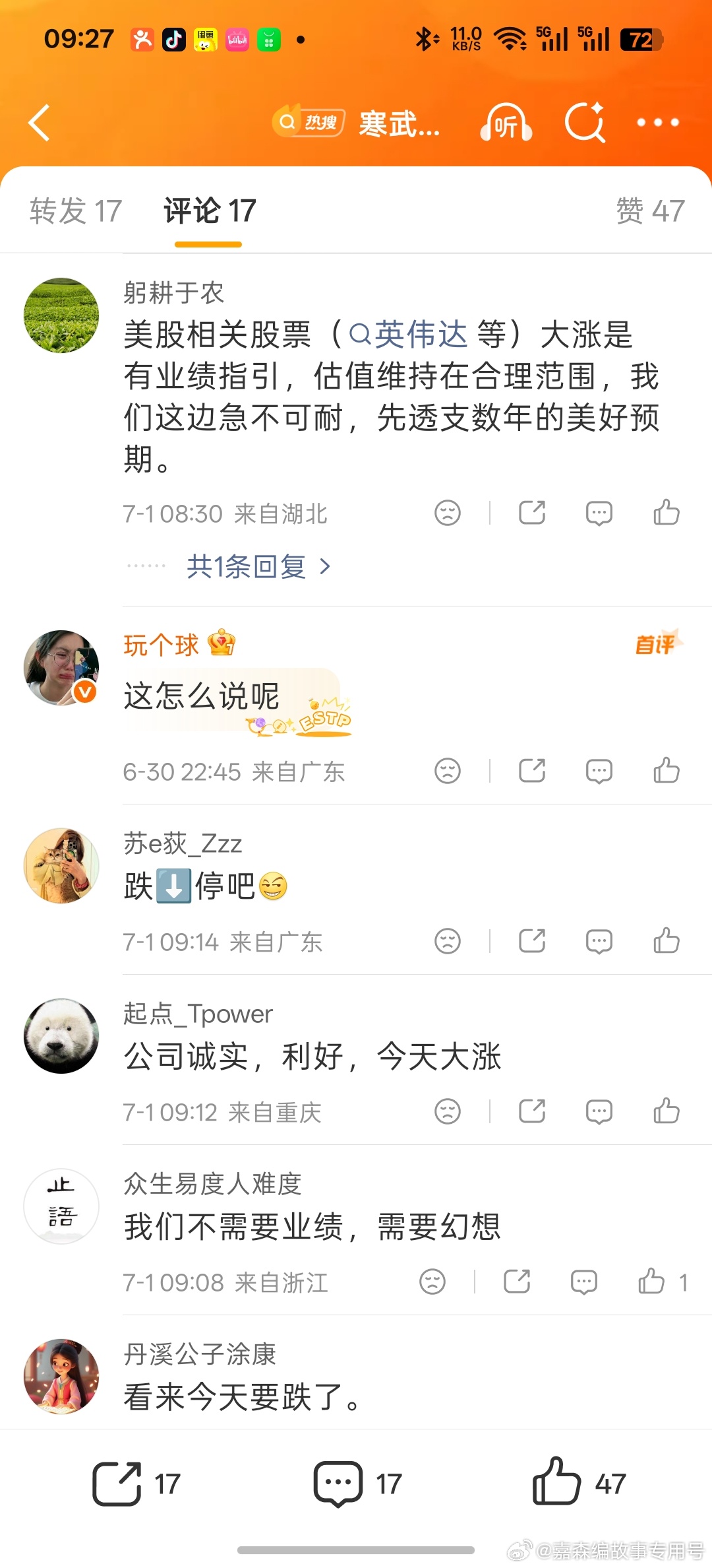 寒武纪深夜公告酸溜溜的评论区如果炒股全看业绩，业绩好涨，业绩差下跌，那可太容易了