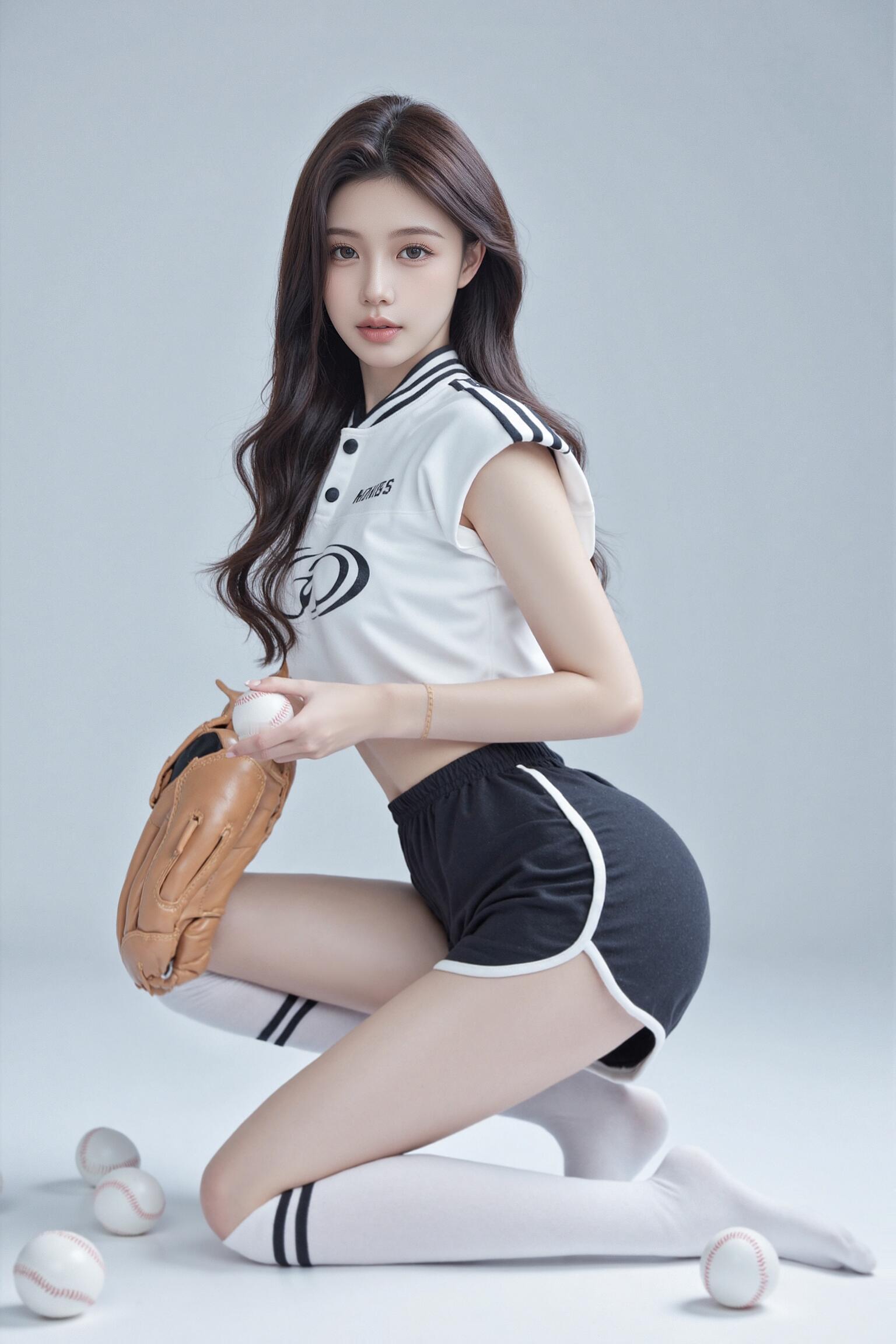 美式棒球少女短上衣+短裤+长袜，每一张都像青春校园剧 ​​​