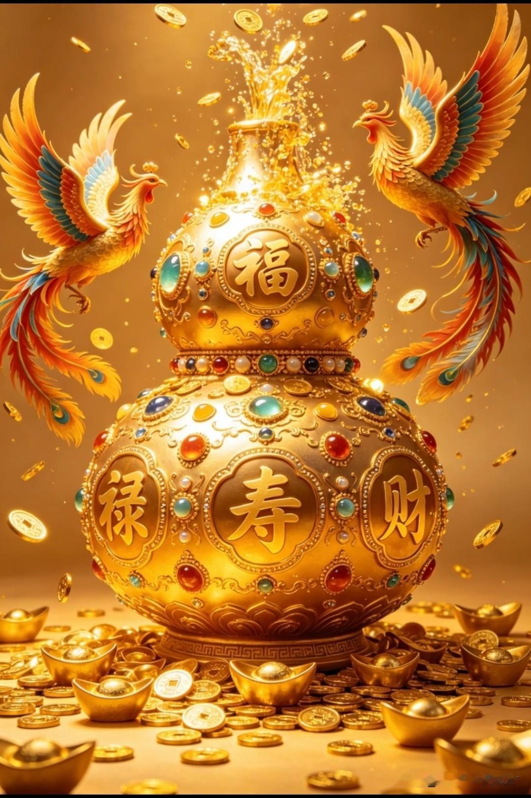 金葫吐宝财盈户，
彩凤呈祥福满门。