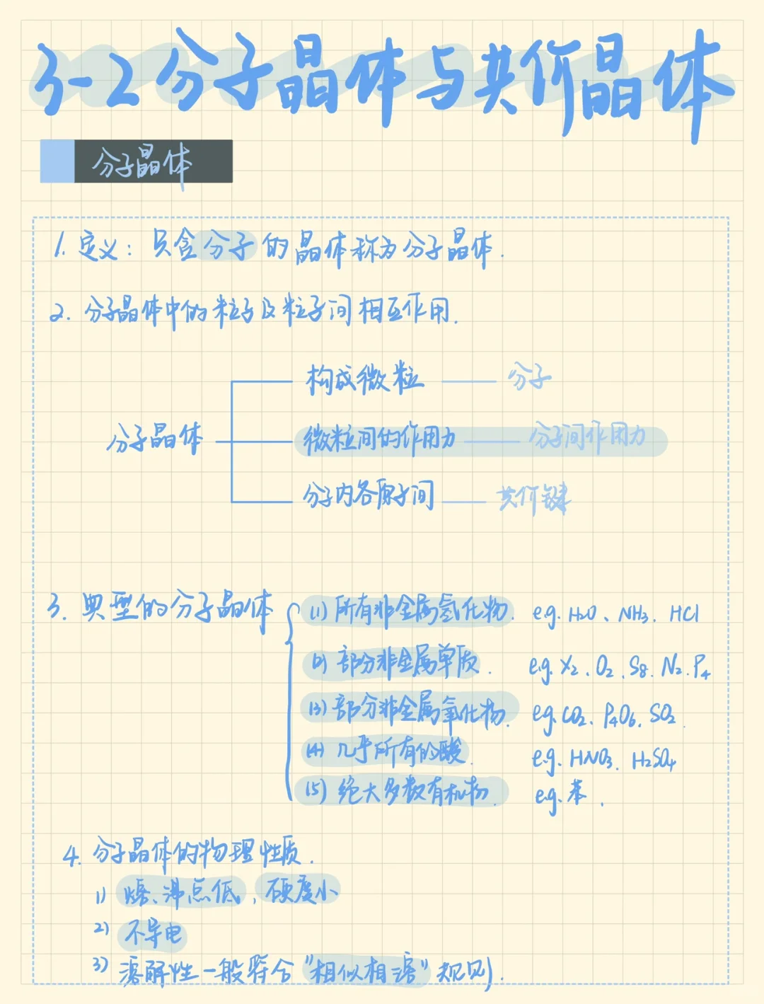 高二化学｜分子晶体和共价晶体：笔记+例题‼️