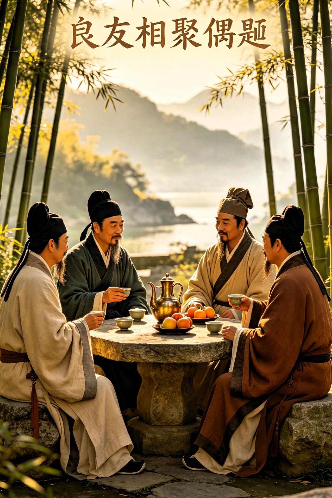 《良友相聚偶题》

 
雅室相逢意自悠，故人重聚话风流。

清樽浅酌消尘虑，逸兴