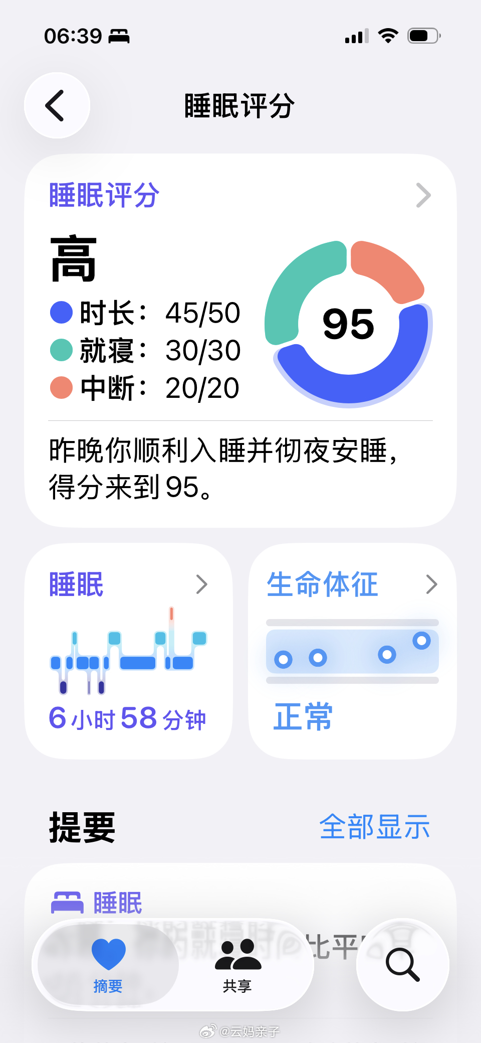史上最高分 95看记录显示，虽然四点多快五点时醒了，但是五分钟后又睡着了真棒！！