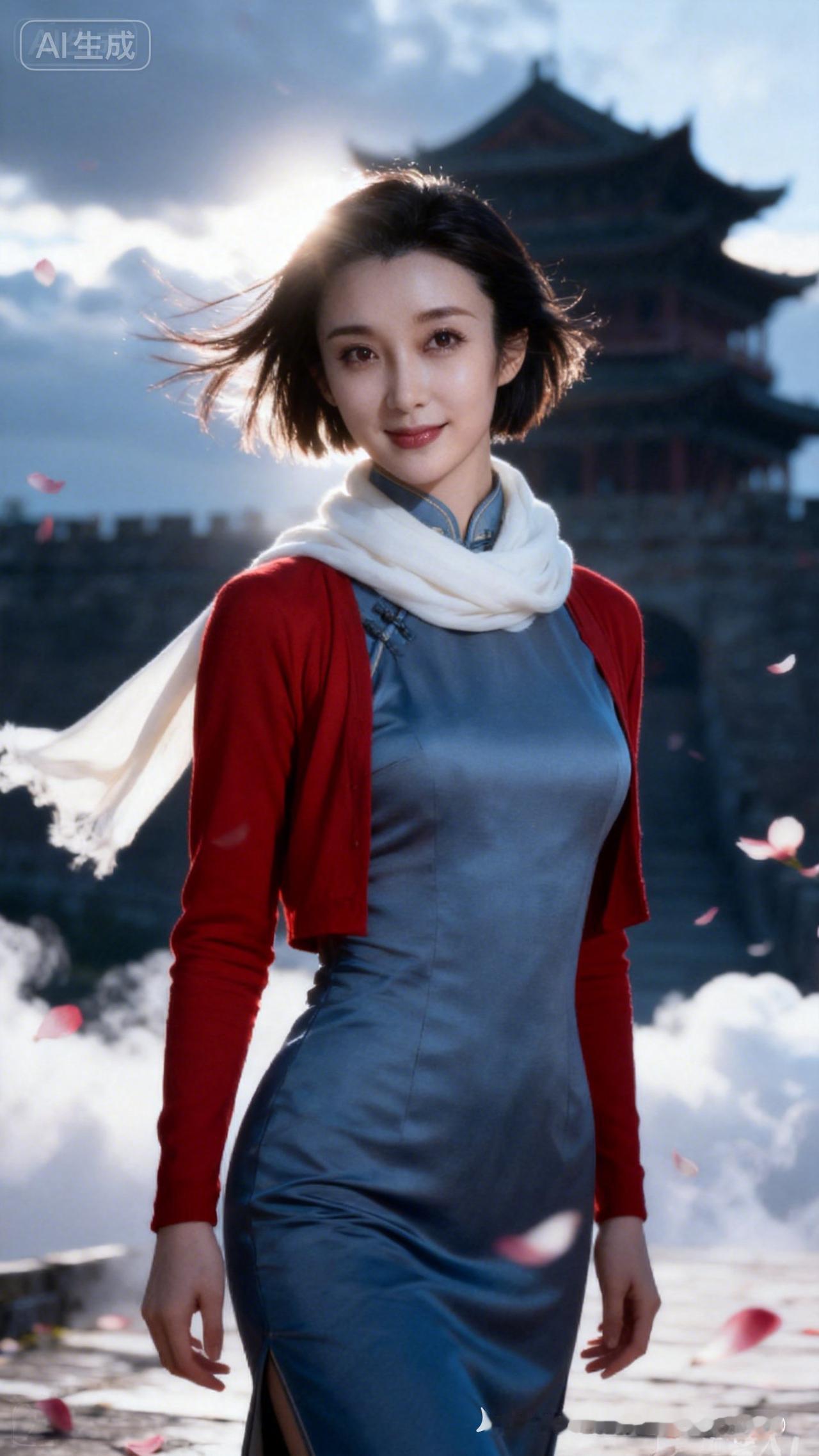 古风少女，云雾缭绕，红衣飘逸，宛如仙境。