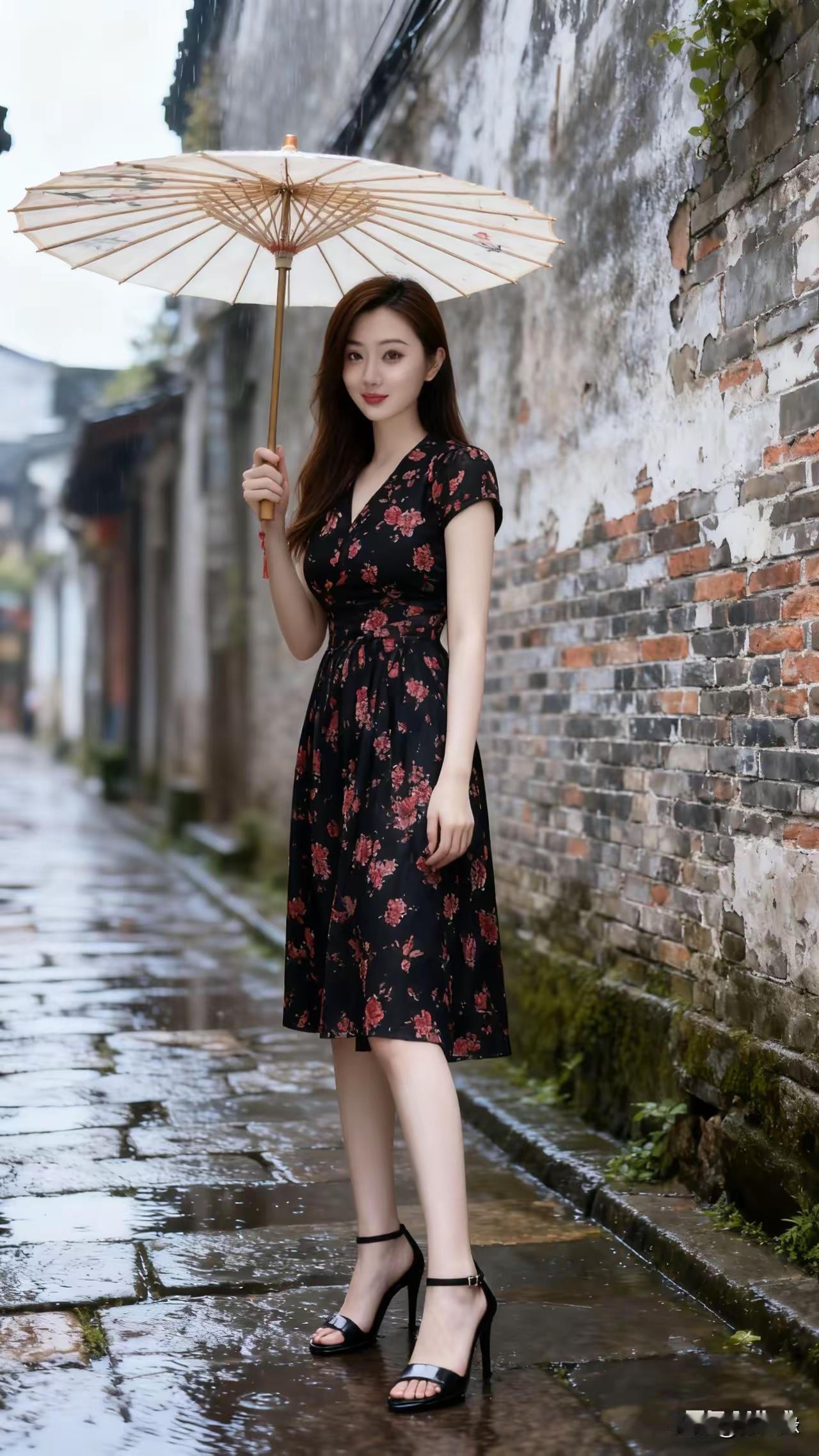 雨中漫步，撑伞漫步在古巷，复古优雅。