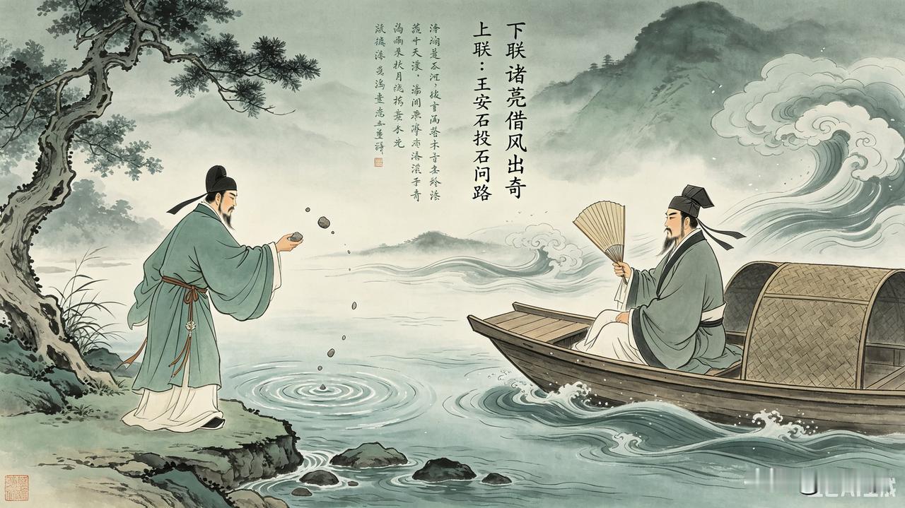 上联:王安石投石问路
下联:诸葛亮借风出奇