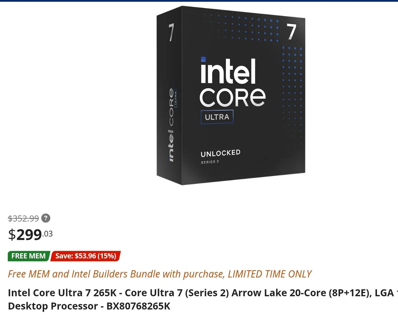 想要入手CPU的可以等等了，intel265开始变相降价了，国外售价299美元（