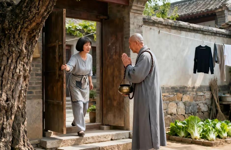 今天去医院拿药，出来等公交的时候，一个穿灰色僧袍的师傅突然在我面前停下，笑着说要