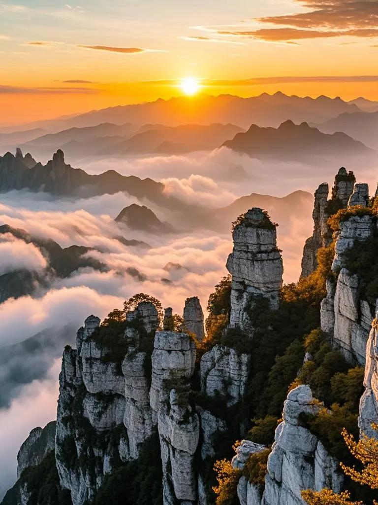 随着夕阳渐渐西沉，天空被染成了一片绚烂的火海。云霞如梦幻的锦缎，在天边肆意翻涌、
