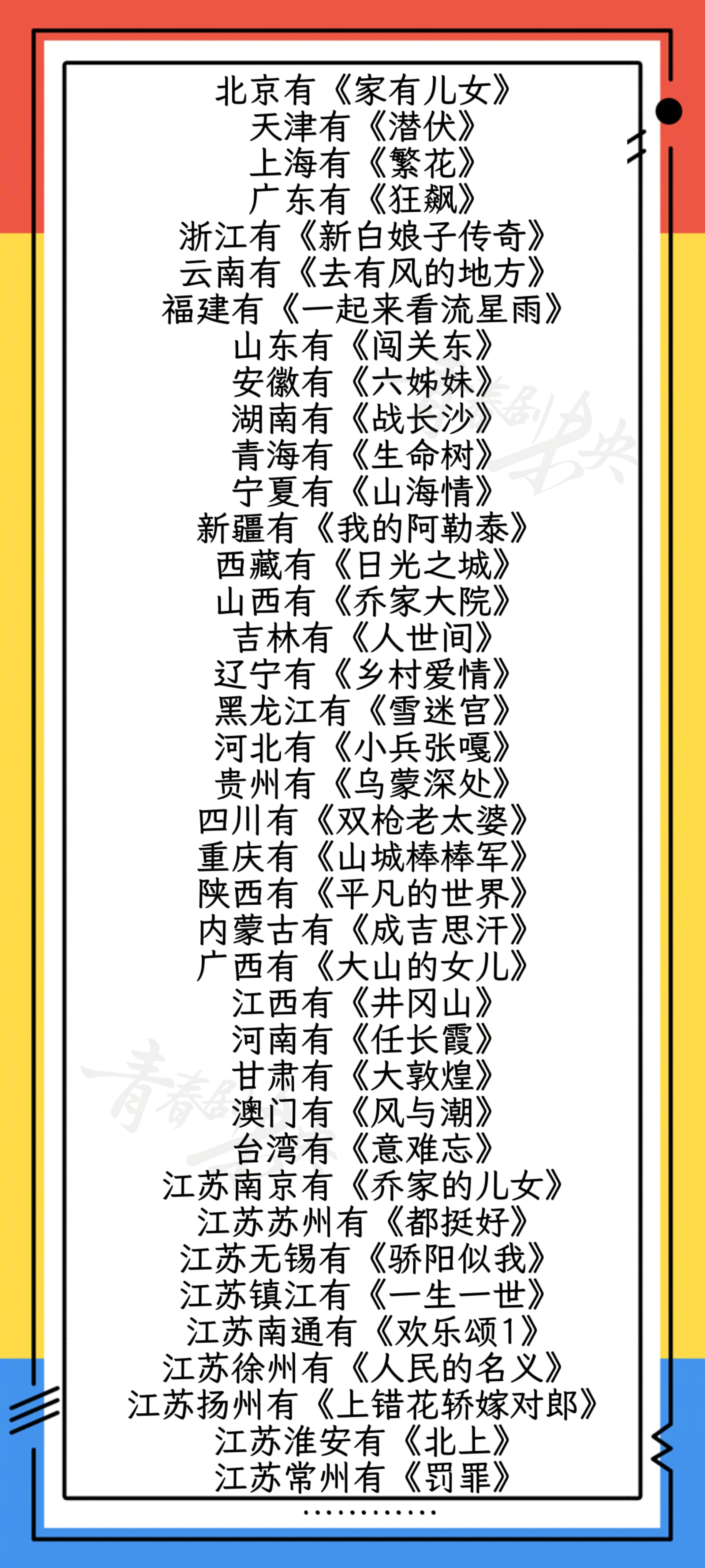 各省都有自己的剧圈代表作了