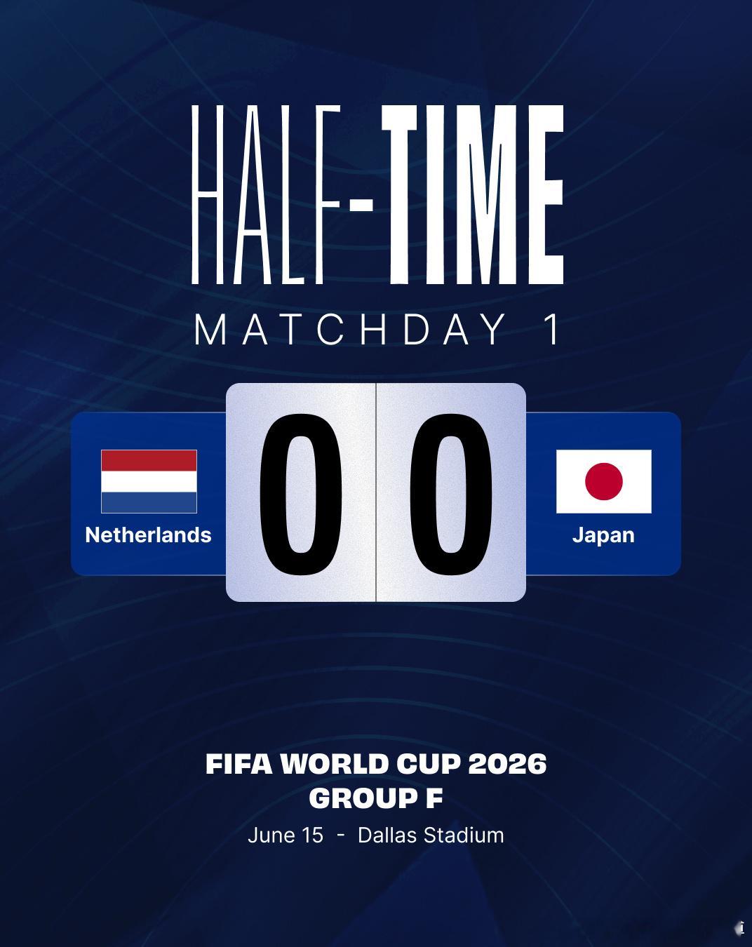 ⏰ 半场结束荷兰 0-0 日本J联赛足球世界杯