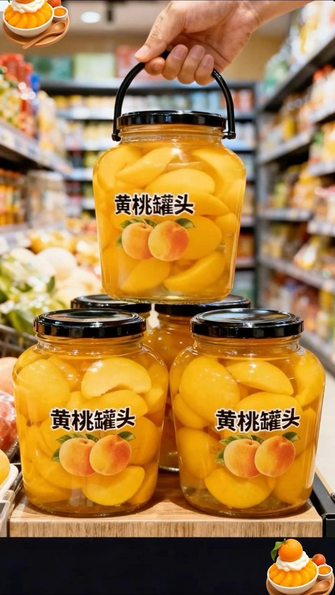 黄桃罐头一口爆！果肉饱满脆嫩，糖水清甜不腻，追剧解馋必备。