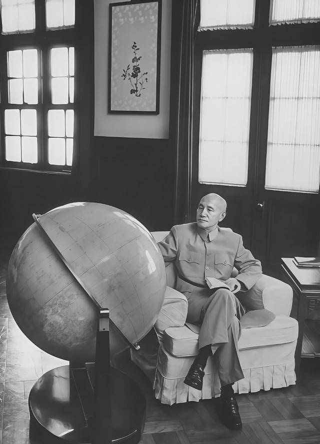 1961年9月，74岁高龄的 蒋介石 于士林官邸凝视地球仪的定格照。
士林官邸不