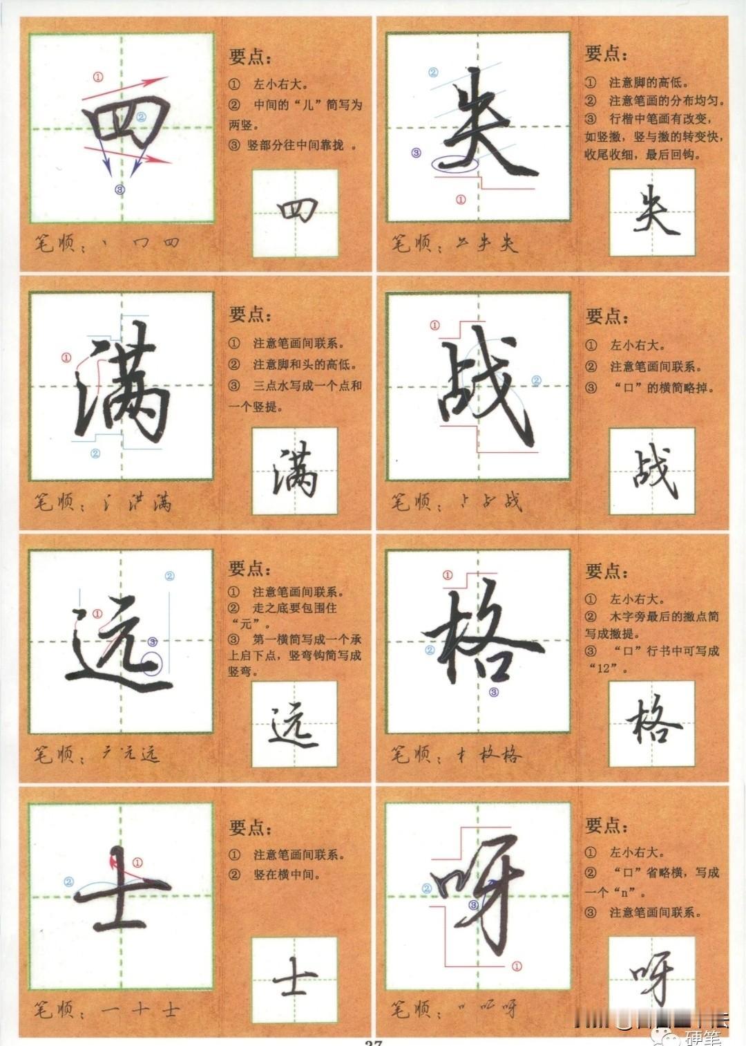 硬笔行书常用字教程，把连笔简化规律直接标注出来。很多人行书写得潦草难看，不是写得