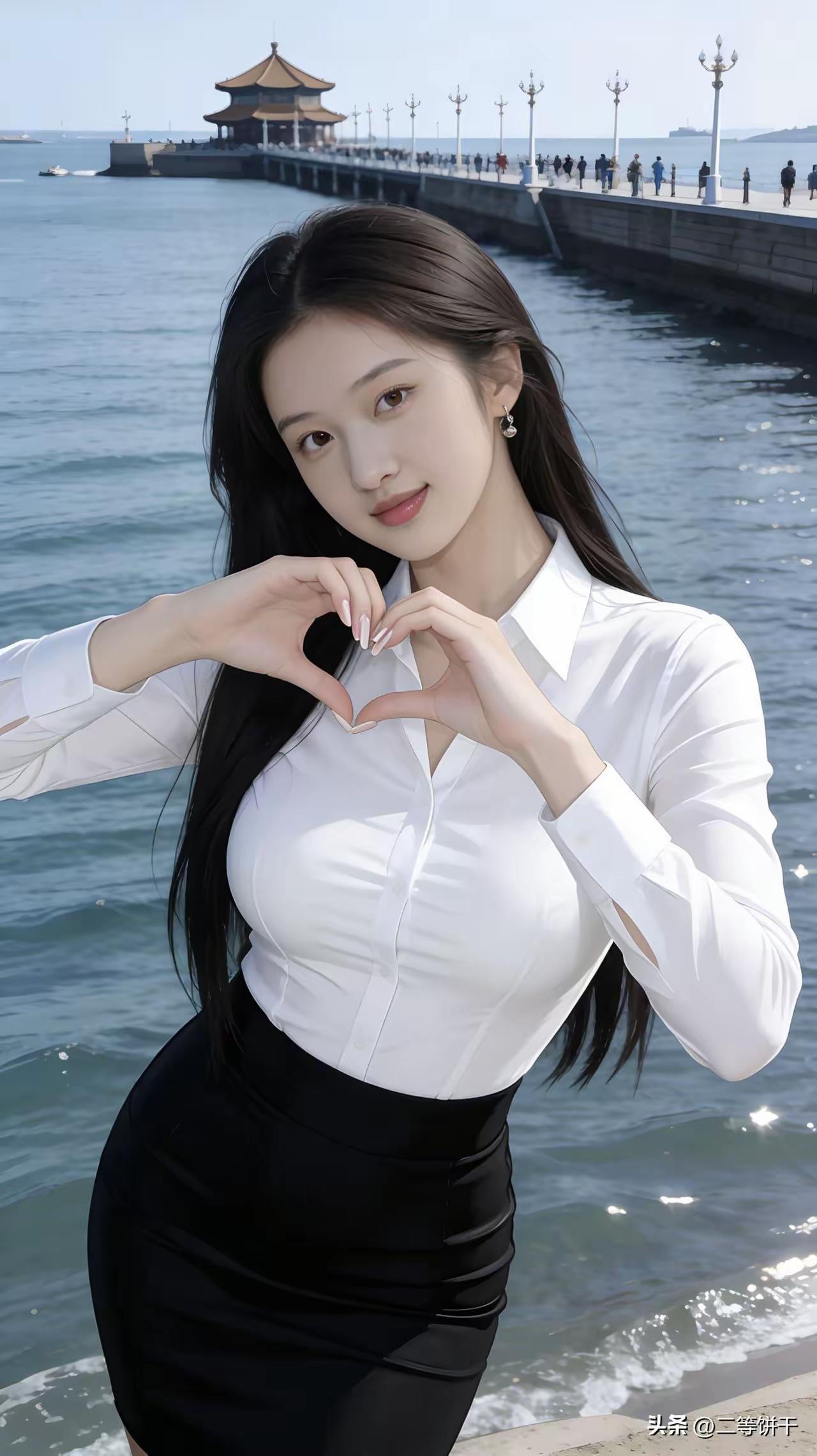 海边的浪漫时刻，心形的告白，愿你永远快乐！💙🌊