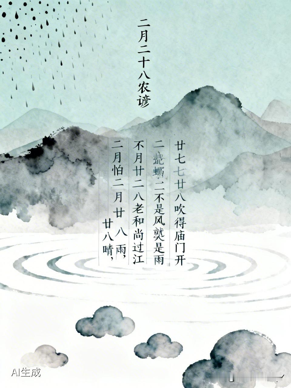 今天是二月二十八民间俗语有
天气与农谚（最核心）
- 二月怕二十八
此说法流传甚