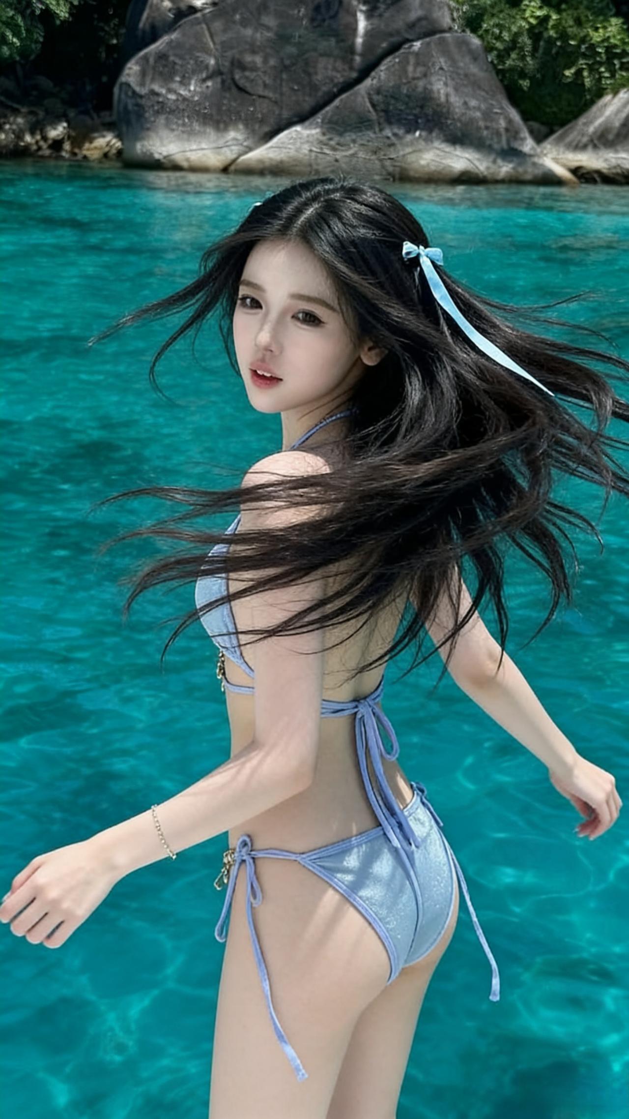 碧波荡漾，美人如画。