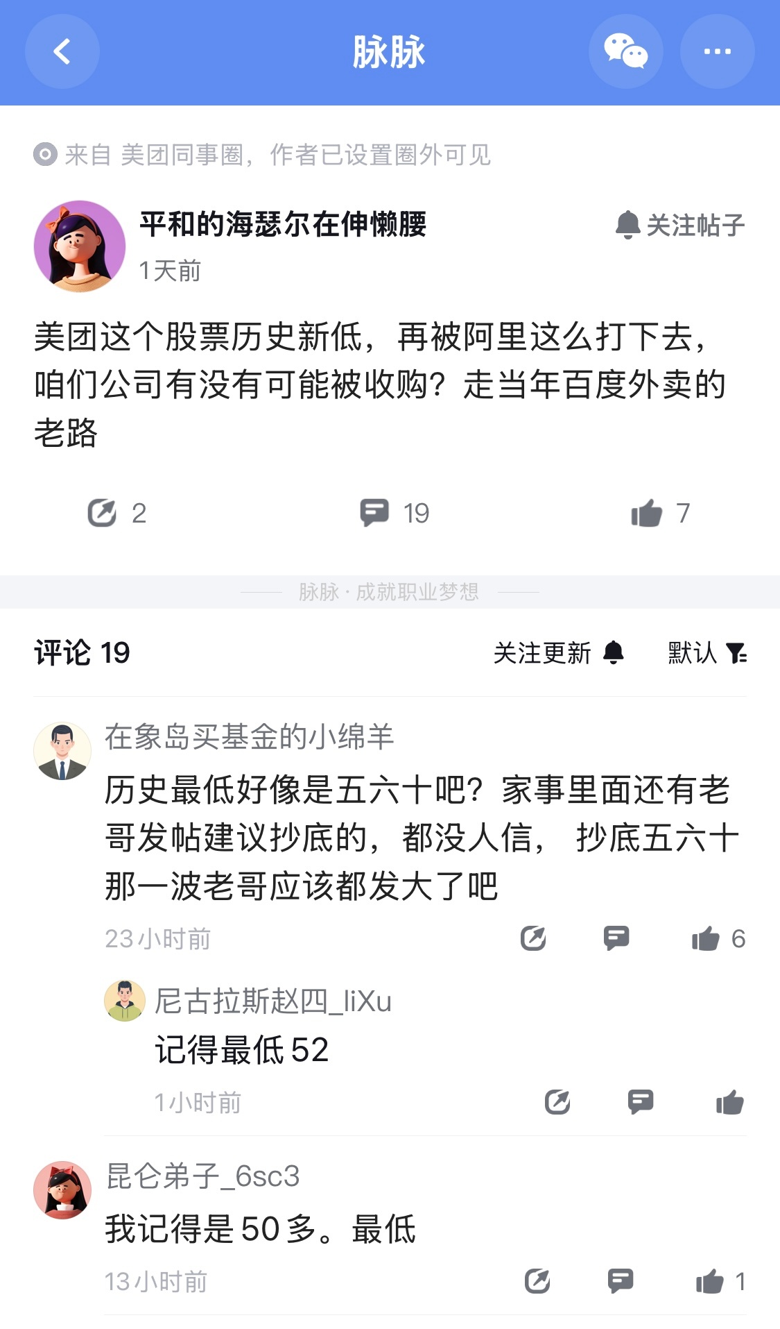 外卖平台集体发声美团员工担心，再被阿里这么打下去，可能要走当年百度的老路。美团股