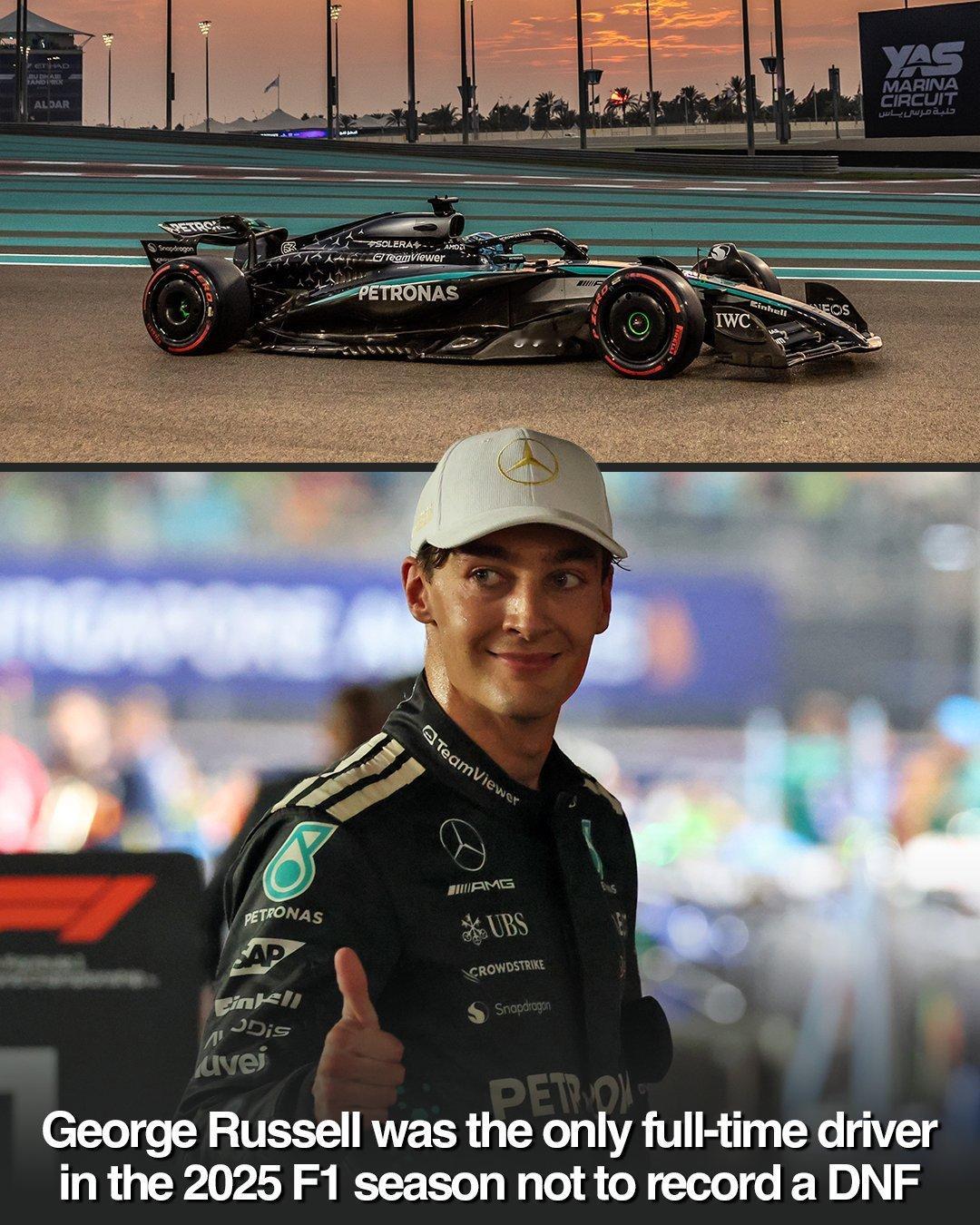 拉塞尔是唯一一位2025赛季没有退赛的全职车手F1f1